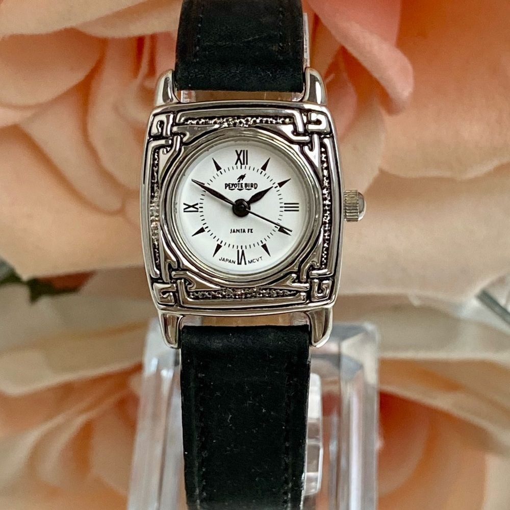 Peyote Bird Santa Fe White Dial Silver-tone Southwest Style Watch Leather Strap